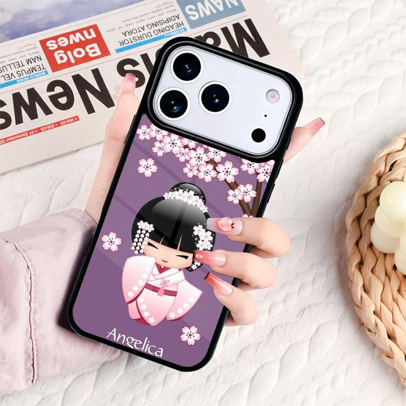 Japanische Geisha Kokeshi Puppe Handyhülle Für IPhone 17 16e 15 14 13 12 11 Pro Max Air Mini Weiche Schutzhülle