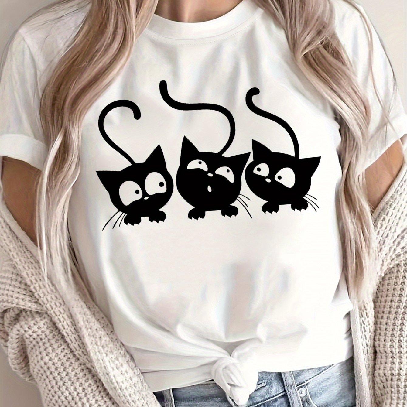 Women s Plus Size Cute Cat Prints T-shirt Cotton Breathable Fashionable and Versatile Unisex Streetwear Oversized XL