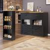Extendable bar table with storage (138-204×39×104cm), 360° rotatable dining bar, kitchen island bistro table, sideboard cabinet with shelves, black