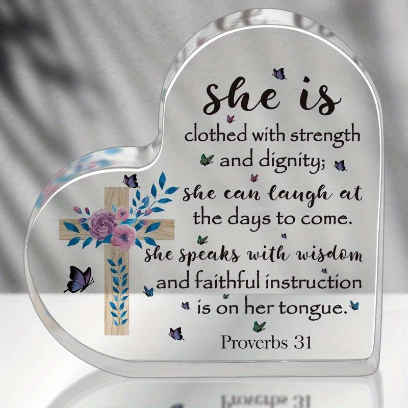 She is Clothed With Strength  Acrylic Gift. Bible verse keepsake for women & friends. чистый