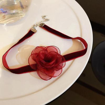 Ribbon Choker Adjustable Lobster Clasp Design with Extension Chain Solid Color Easy-wearing Women Elegant