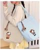 Versatile Women's Canvas Tote Bag with Cartoon Embroidery – Large Capacity, Multi-functional Shoulder Bag