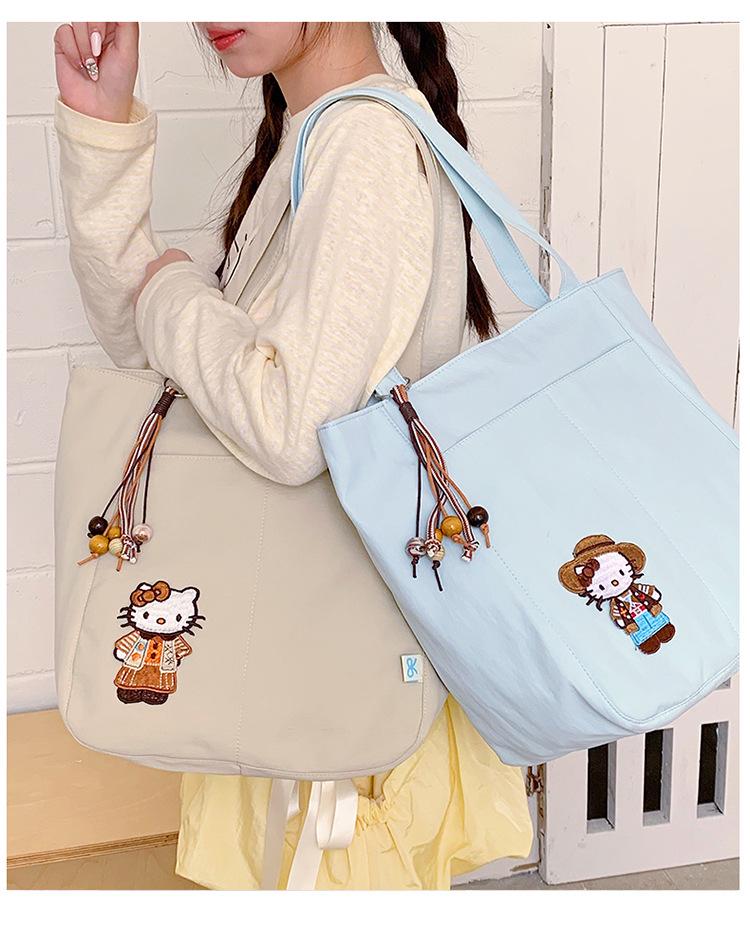 Versatile Women's Canvas Tote Bag with Cartoon Embroidery – Large Capacity, Multi-functional Shoulder Bag