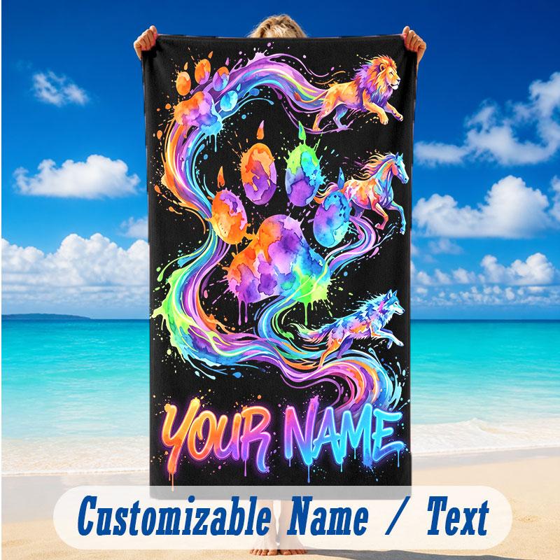 Dog Theme Beach Towel Personalized Custom Name & Text Soft Quick Dry Beach Towel for Swimming Travel