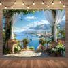 2D Flat Banner, 1 Piece - Elegant Spring and Summer Garden Photography Background - European-style Building by the Seasi
