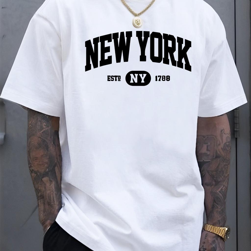 100 Pure Cotton Unisexs Casual Loose And Fashionable New York Letter Printed Sports Breathable Short Sleeved Round Neck Tshirt