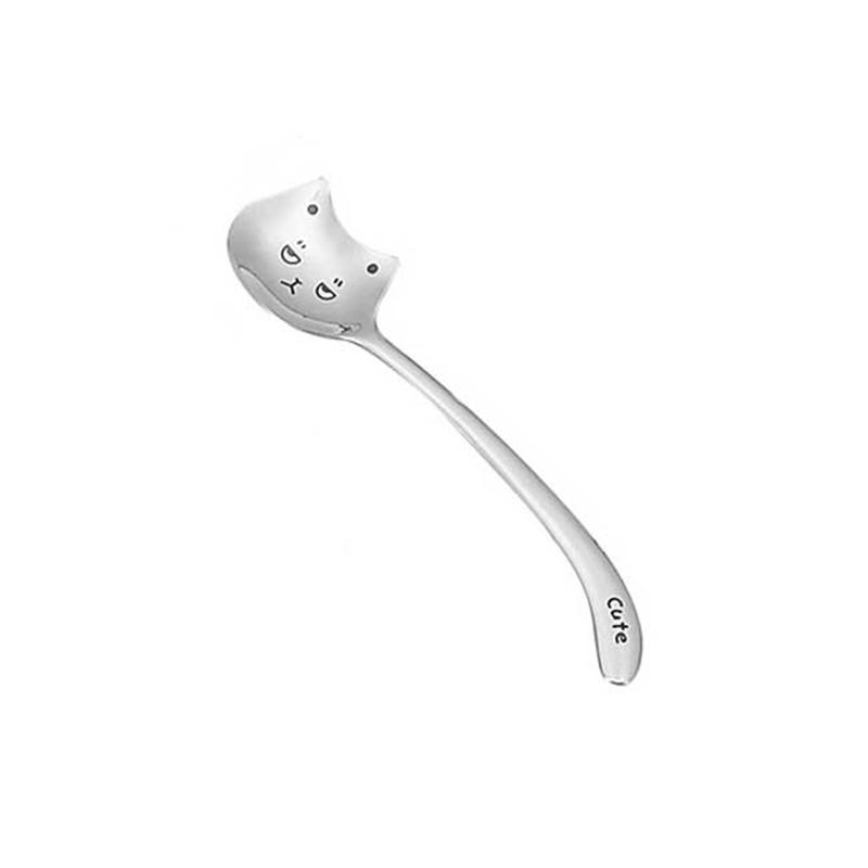 Funny Cat Spoons Cute Cartoon Meow Teaspoons For Coffee Dessert Cake Long Tail Spoon Birthday Gift Kitchen Tableware Accessories