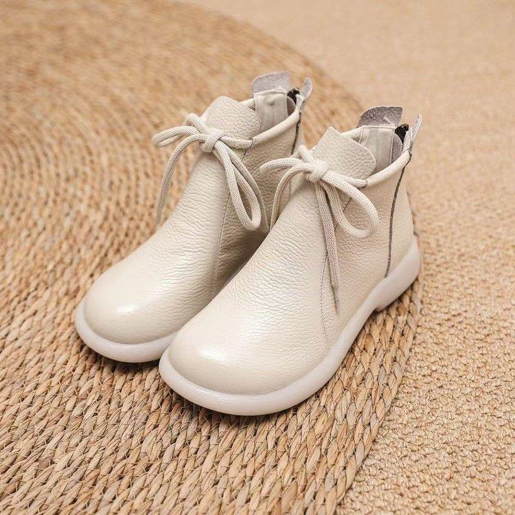 New Soft Leather Mother Martin Boots Short Cotton Boots Comfortable Soft Sole French Simple Women's Single Boots New Chinese Women's Shoes