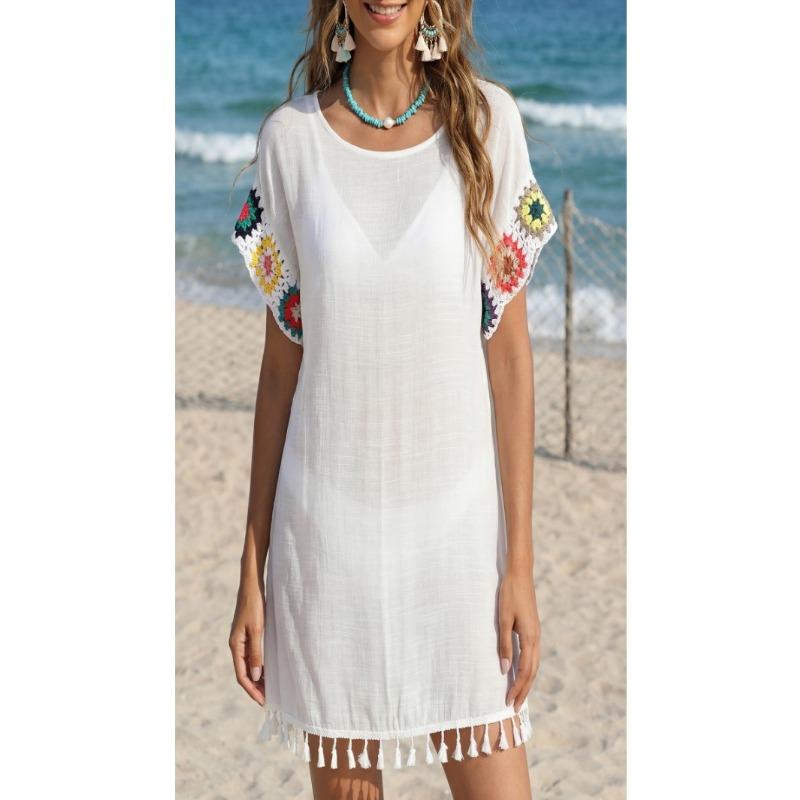 Damen Häkel-Patchwork-Quasten-Strand-Überwurfkleid