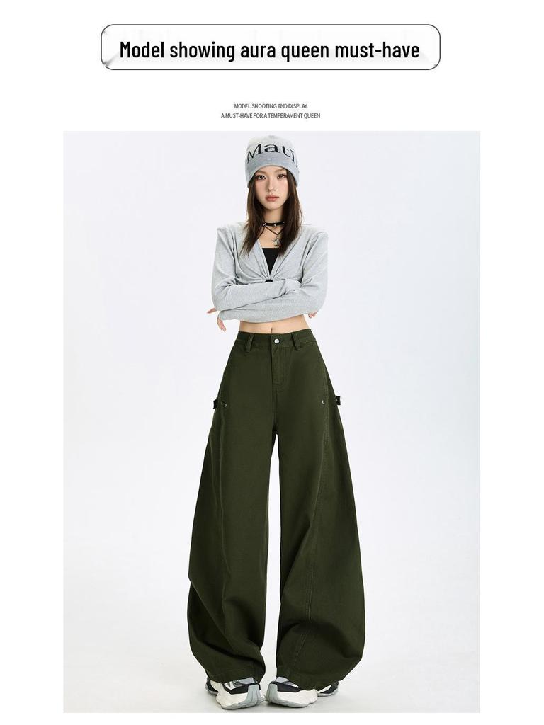 Autumn Spicy Scimitar Jeans: High Waist, Loose Fit, Drapey Mopping Wide-Leg Pants for Women