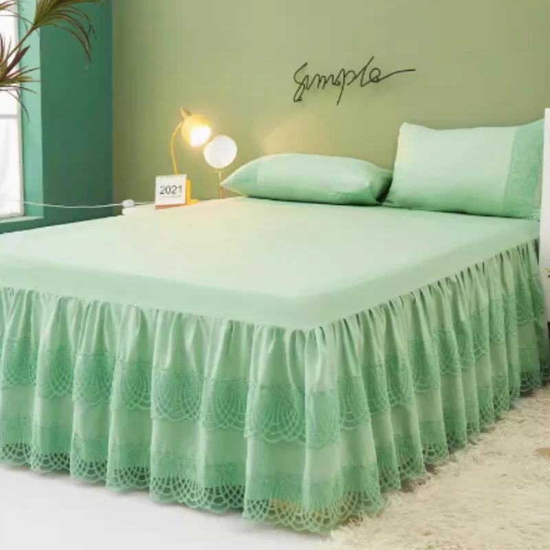 New Solid Princess Lace Bed Skirt Lace Edge Protective Cover Double Bed Cover Modern Minimalist Thin Dustproof Bed Cover