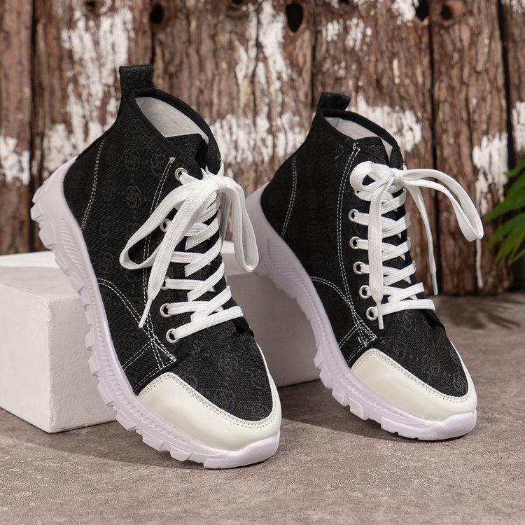 Large size printed high-top casual single shoes autumn and winter new cross-strap platform versatile women's shoes