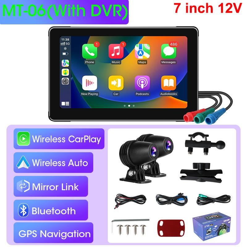 7 Inch Motorcycle Car DVR Wireless Carplay Android Auto Portable GPS Navigation Screen Bluetooth IPX7 Waterproof Moto Display