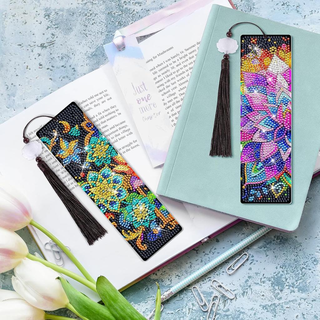 5D Diamond Art Bookmarks Mandala Beaded Tassel Bookmark Creative Japandi Design for DIY Hand-painted Projects