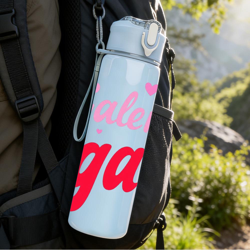 1PC Galentine's Gang Pink Text 750ml Color Plastic Sports Water Bottle Leakproof Flip Straw Lid Suitable for Sports Office Home Use