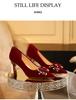 Red Xiuhe Chunky Heel Pointed Toe Wedding Shoes for Brides, 2025 New Style, Plus Sizes 32-43