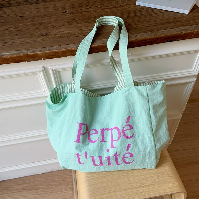 

Двусторонняя сумка-тоут с дофаминовым принтом, в ленивом полосатом цвете, простая сумка с принтом букв, студенческая сумка для поездок зелёный