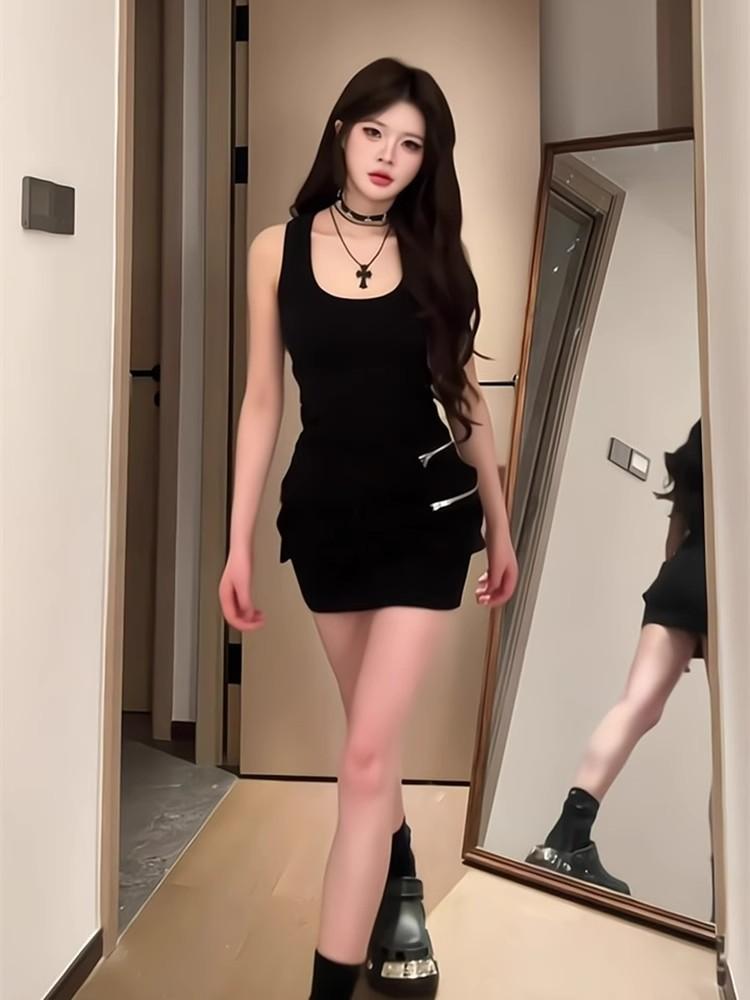 Kusa tug sister sleeveless vest dress women's summer new Spice Girl style temperament tight hip short skirt tooling skirt