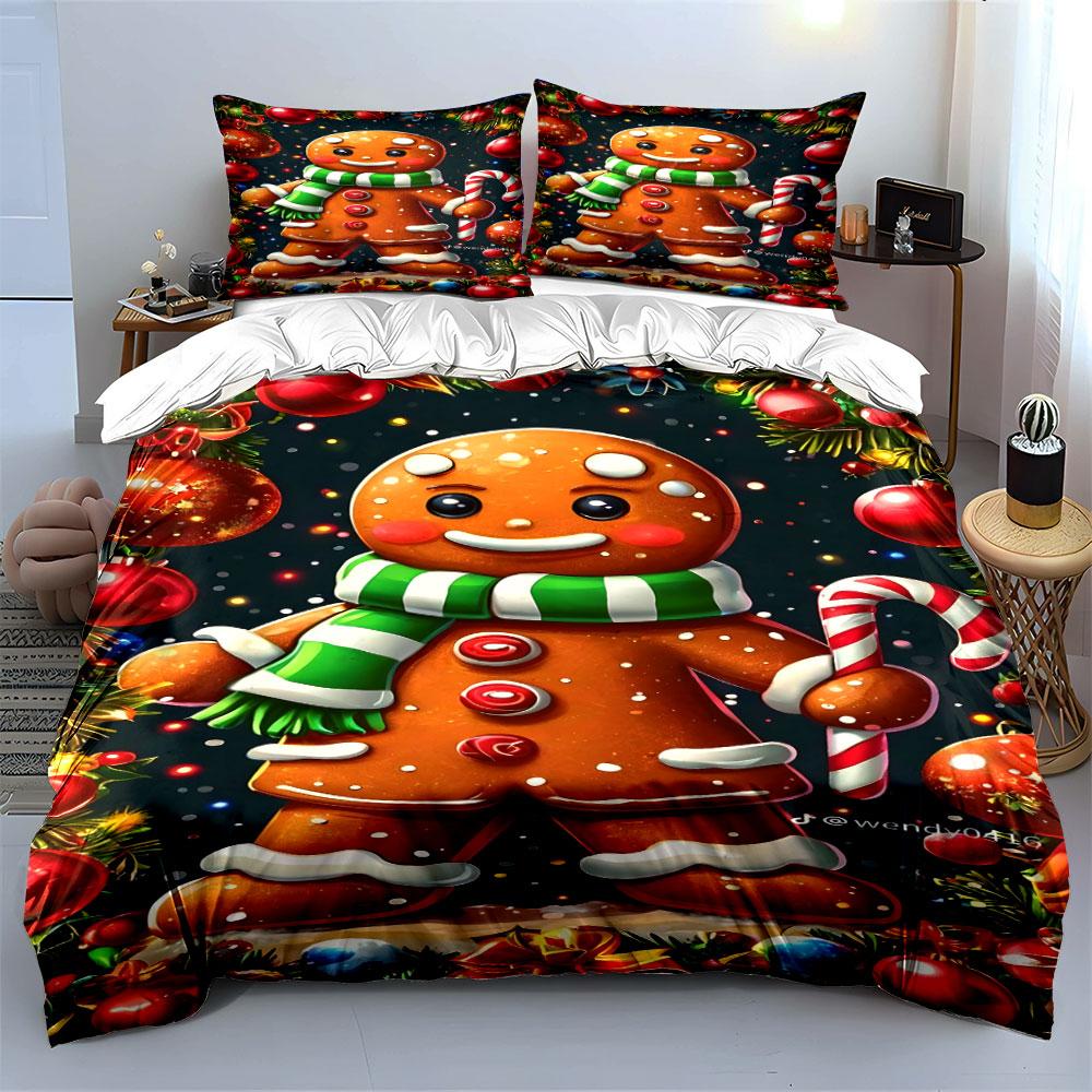 Gingerbread Man Christmas Decor Bedding Duvet Cover Set Duvet Cover Pillowcases (1*Duvet Cover 2*Pillowcases, without duvet insert)