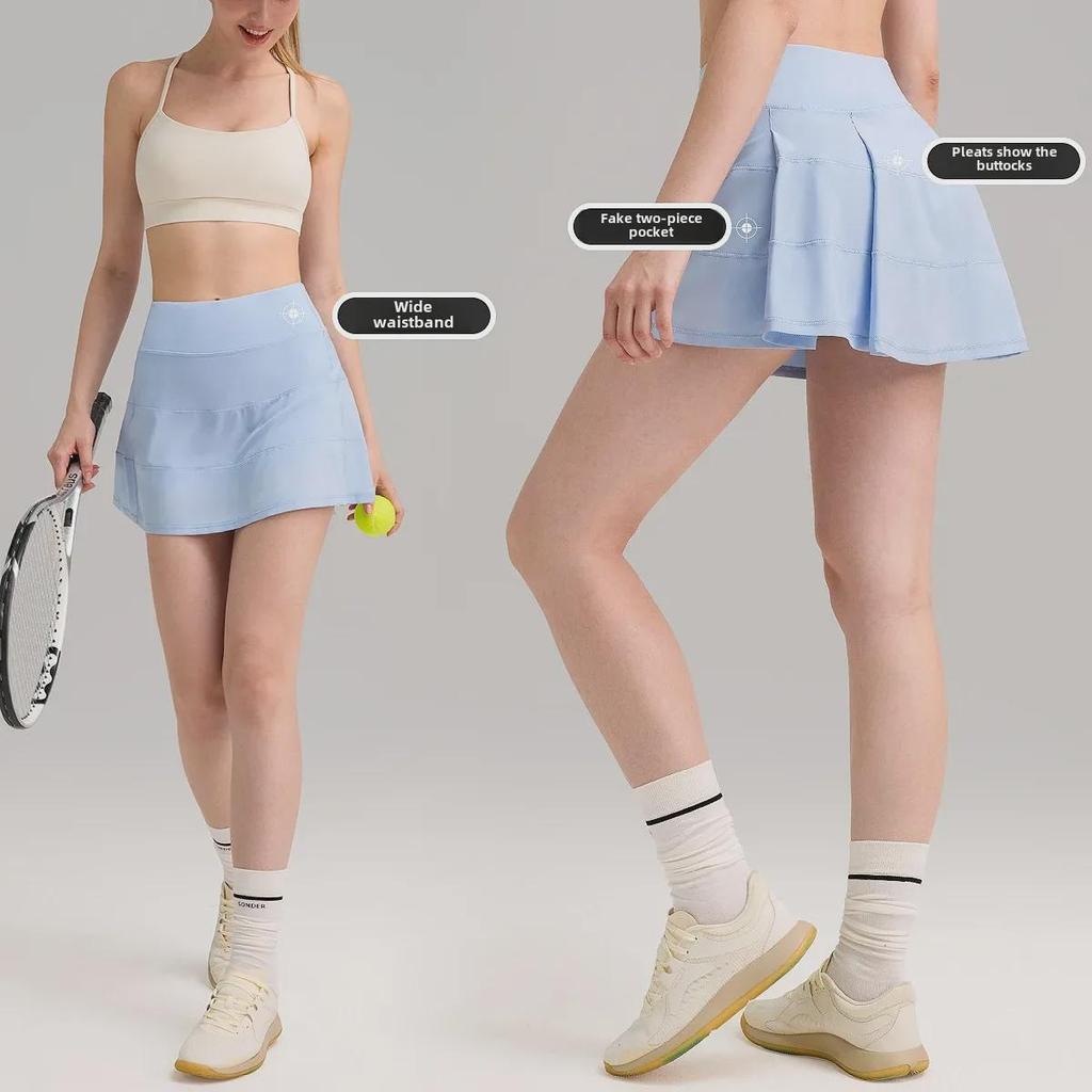 Women's High Waist Quick-Dry Pleated Sports Skirt with Built-In Shorts for Running and Tennis