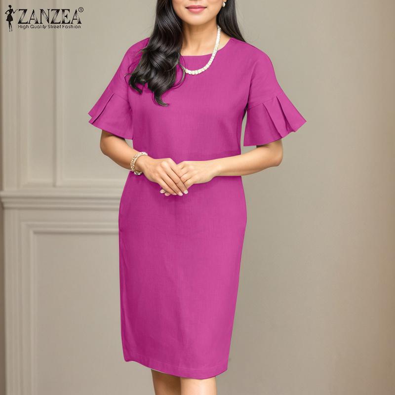 

ZANZEA Women Casual Flare Short Sleeve Loose Summer Dress 5XL помаранчевий