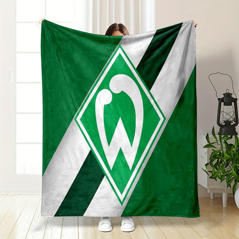 Green and White Logo Designed Flannel Blanket for Bedroom, Living Room, Sofa, and Nap