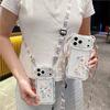 Korean Cute Flower Bear Ears Crossbody Lanyard Case For iPhone 17 16 15 14 13 12 11 Pro Max XS Max 7 8 Plus Cover Women Girl's