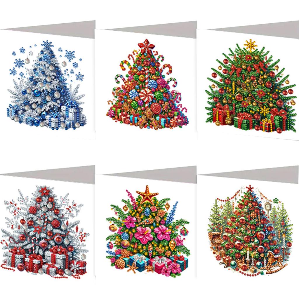 6pc/Set Diamond Painting Christmas Cards DIY Diamond Art Cards Christmas Snowman Flower Theme Greeting Card Blessings and Wishes