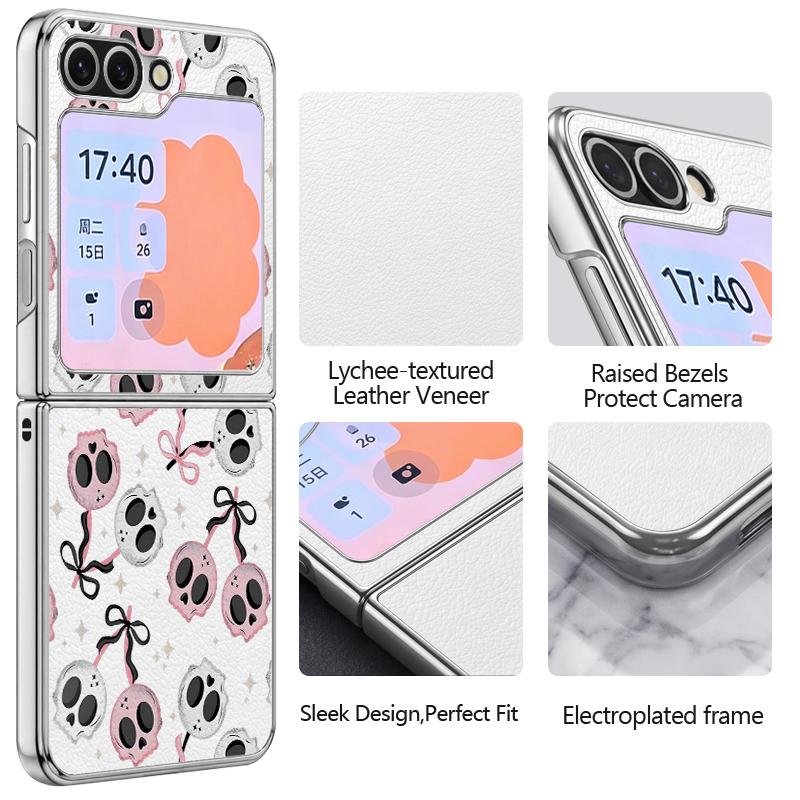 Skull Skeleton Pattern Case For Samsung Galaxy Z FlIP 7 FE 6 5 Plating PC+PU Leather Hybrid Folding Cover For Samsung Z Flip7 Flip6 Flip5