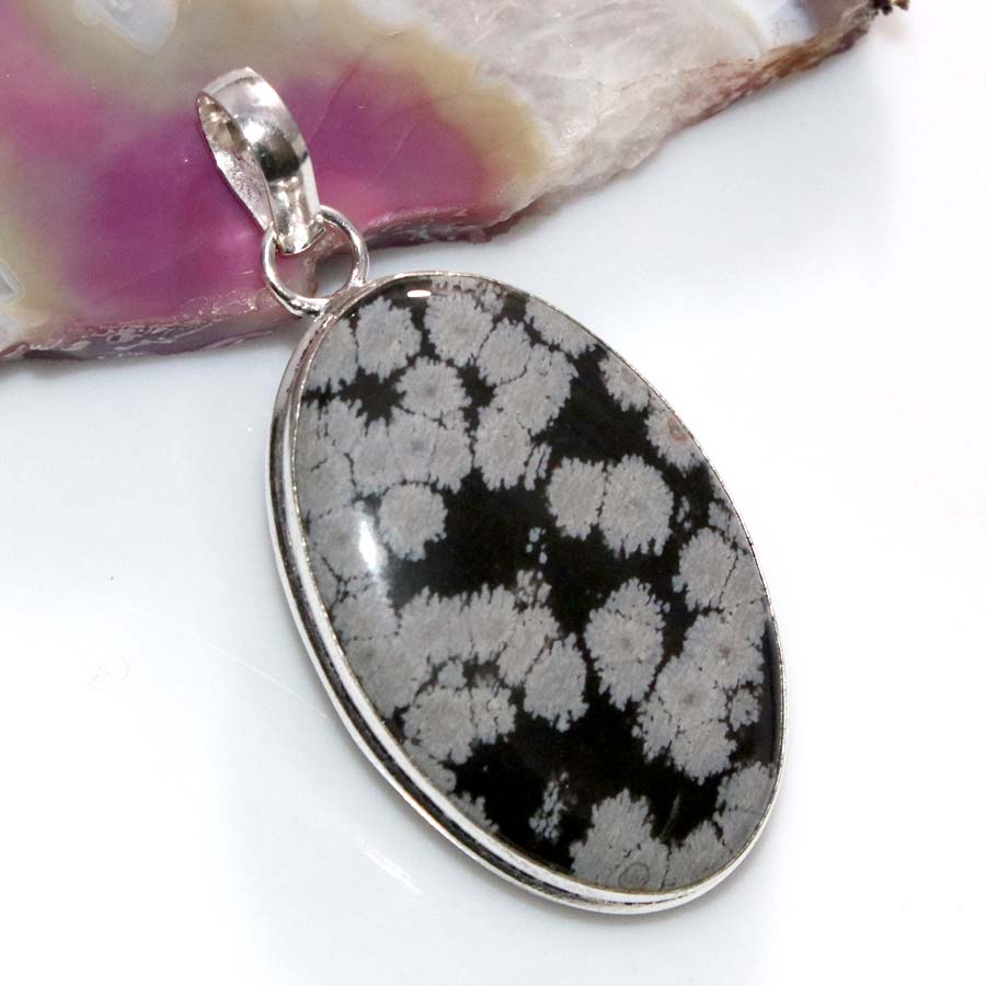 Snowflake Obsidian 925 Silver Plated Pendant 2.2" Best Gift For Women Trendy u5R00
