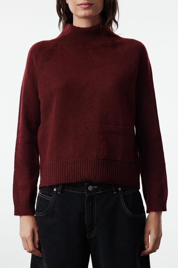 Women's Fashionable Stylish Sweater Blue Pocket Detailed Soft Textured Knitwear Sweater