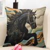 Printing Stylish Horse Cushion Cover Natural Linen Organic Fabric DoubleSided Printing Couch Pillow Covers Home Decor