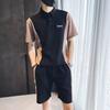 Men's Summer Trendy Waffle Casual Sports Suit - Short Sleeve & Shorts Matching Set