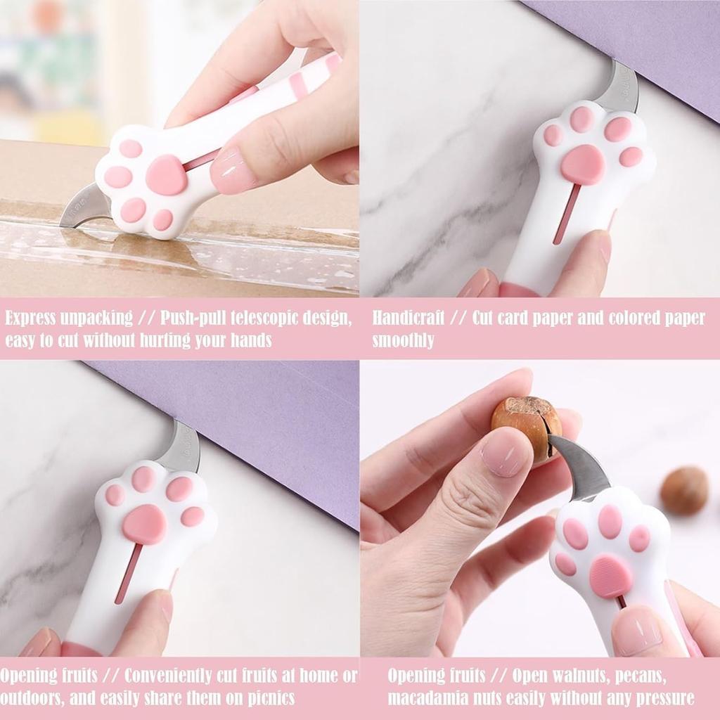 Retractable Cat Paw Utility, Cute Utility, Multi-Purpose Packing, Women's Box Cutter, Women's Portable Retractable Cat, Gift Bottle Opener (pink)