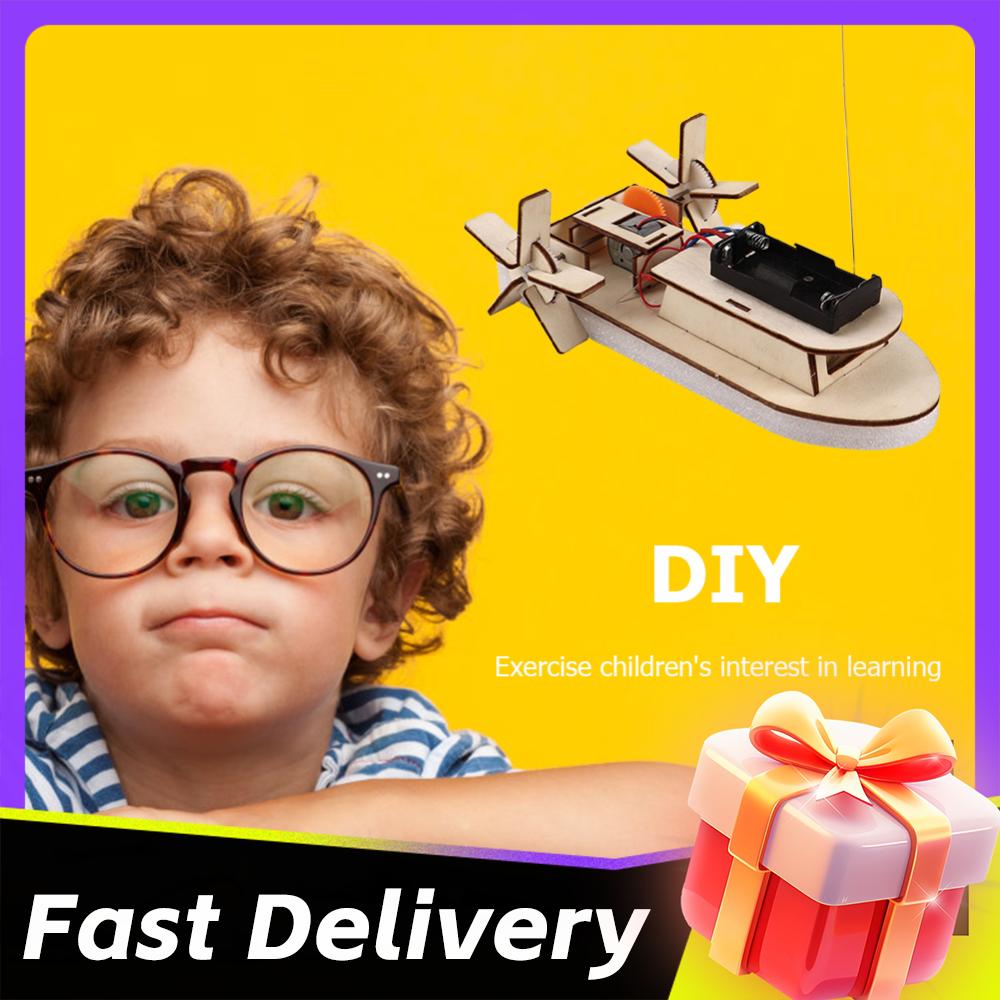 Kids DIY Remote Control Paddle Wheel Ship Model Kids Students Science Experiments Kit Science Invention Experiment Material Toys