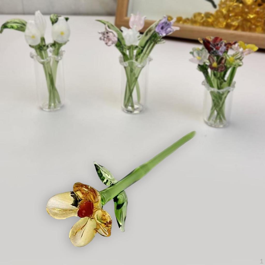 Mini Glass Flower Artificial Crafts Decorative Ornament Decoration for Mom Wife Mother's Day