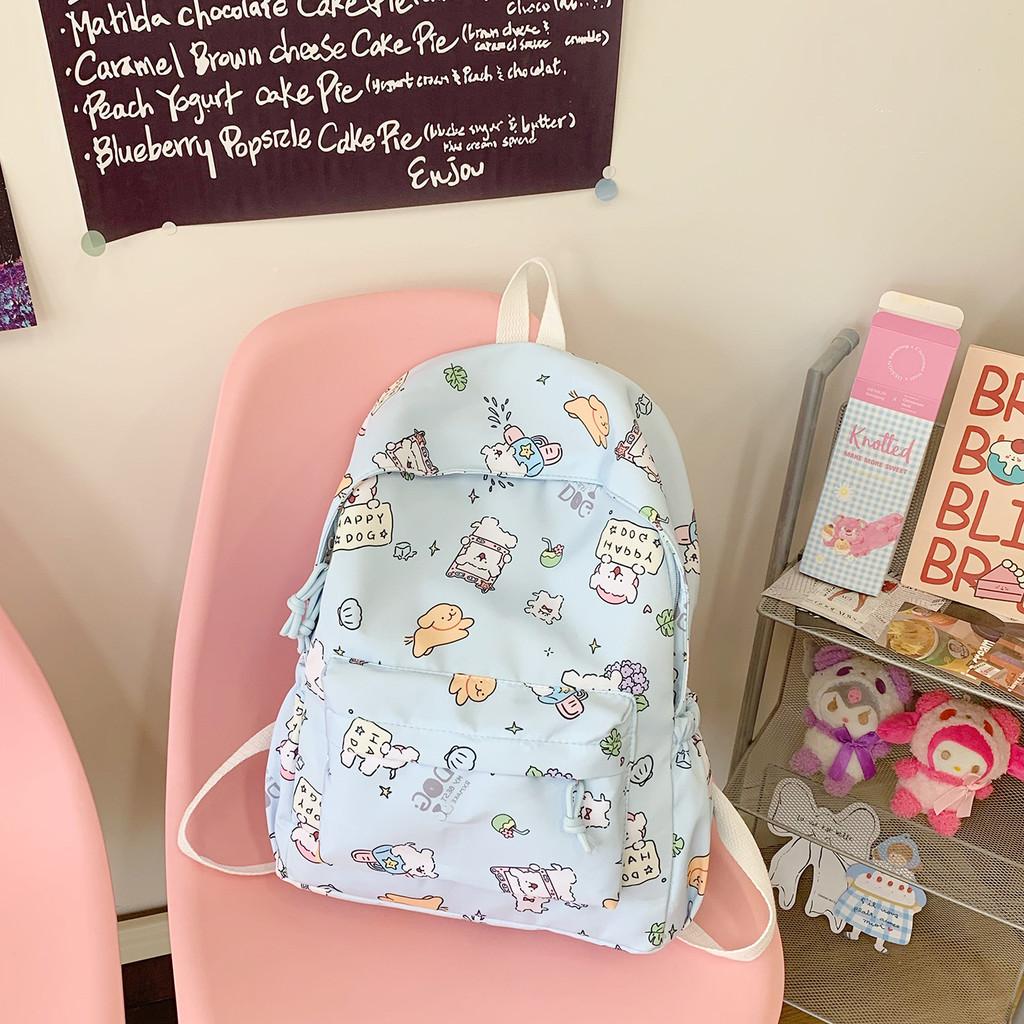 Cartoon Maltese Pattern Anime School Backpack For Middle School Girls With Lightweight Nylon Material And Breathable Cushion Straps