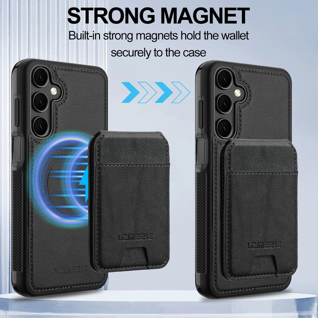 For Samsung Galaxy S24+ Magnetic Case Detachable Card Holder Leather+TPU Mobile Cover