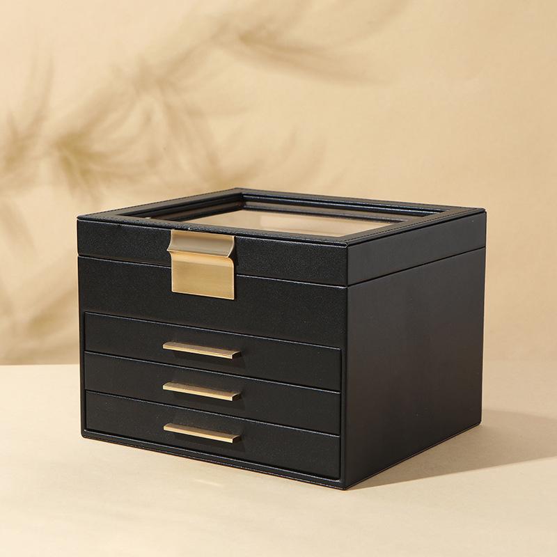 Cross-Border Jewelry Storage Box: Four-Layer Windowed Gold Drawer for Necklaces & Earrings