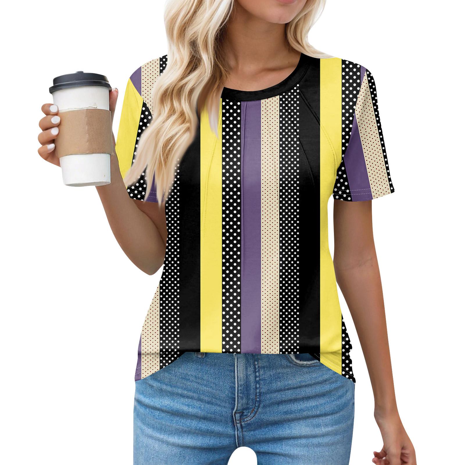 

Футболки для женщин, плиссированные, с круглым вырезом, нарядные, повседневные, блузки с принтом, с коротким рукавом, летние топы, свободный крой XL жёлтый