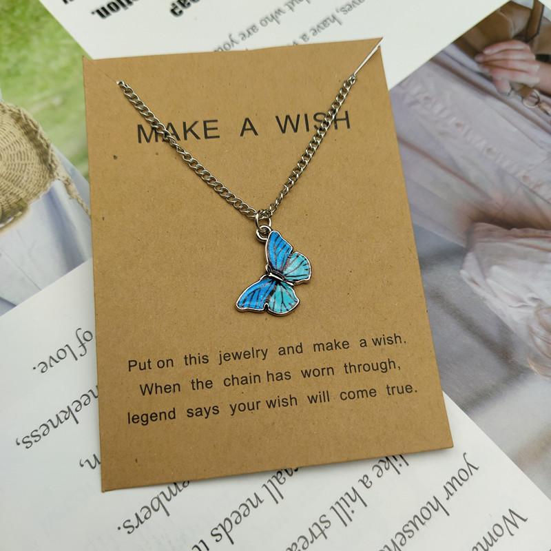 

Korean Blue Gradient Butterfly Necklace for Women Girls Copper Color Butterflies Pendant Choker Necklaces Zircon Gift Wholesale