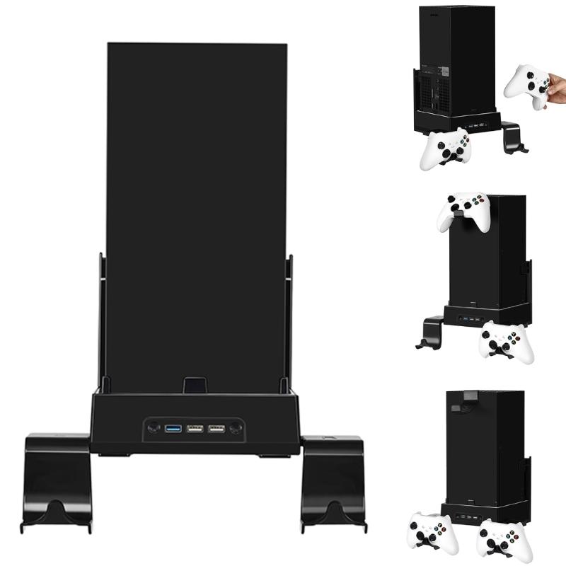 Wall Mount Bracket Kit for XB Series X Host Ventilation Cooler Fan Base with Two Controller Holders & 1x Headphone Rack