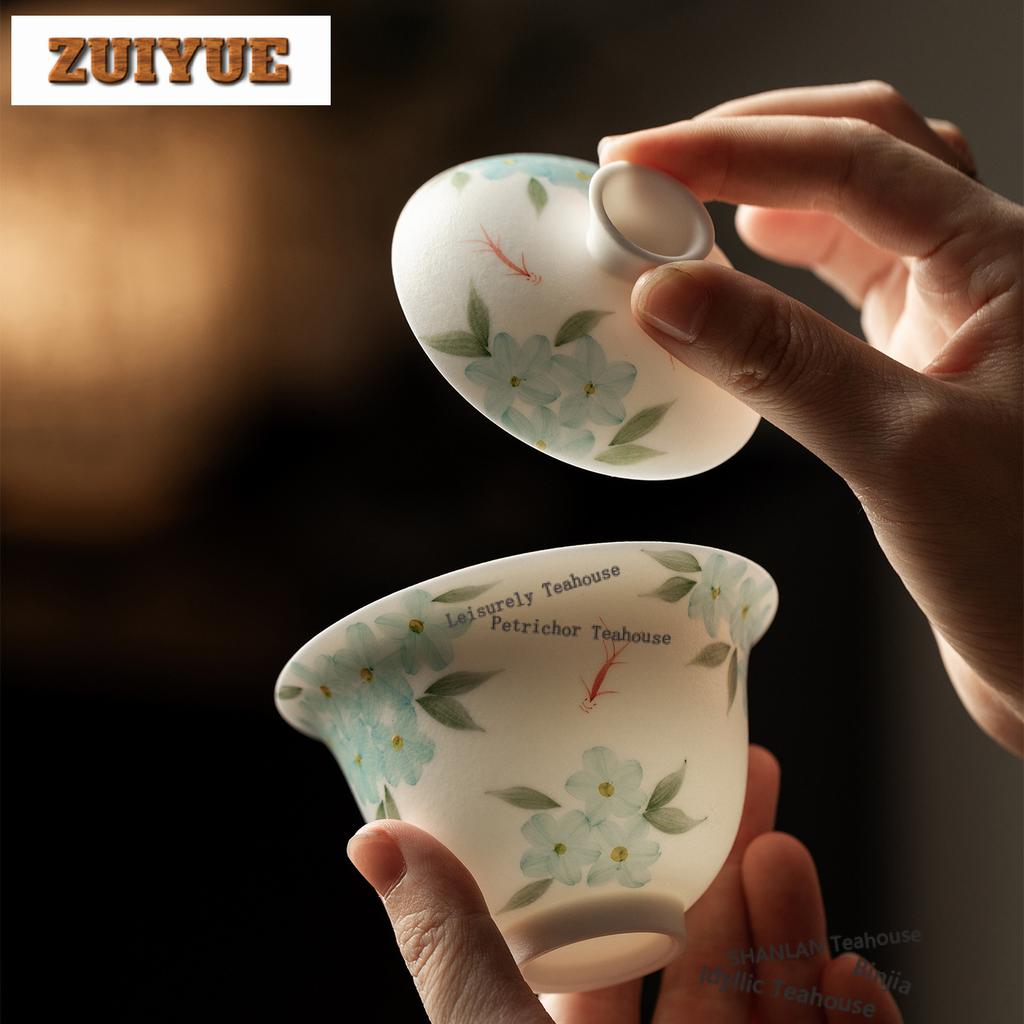 130ml Handbemalte Blaue Blumen Gaiwan Vintage Teekanne Haushalts Teeschale Mit Deckel Set Teekocher Abdeckschale Cha Verzierungen