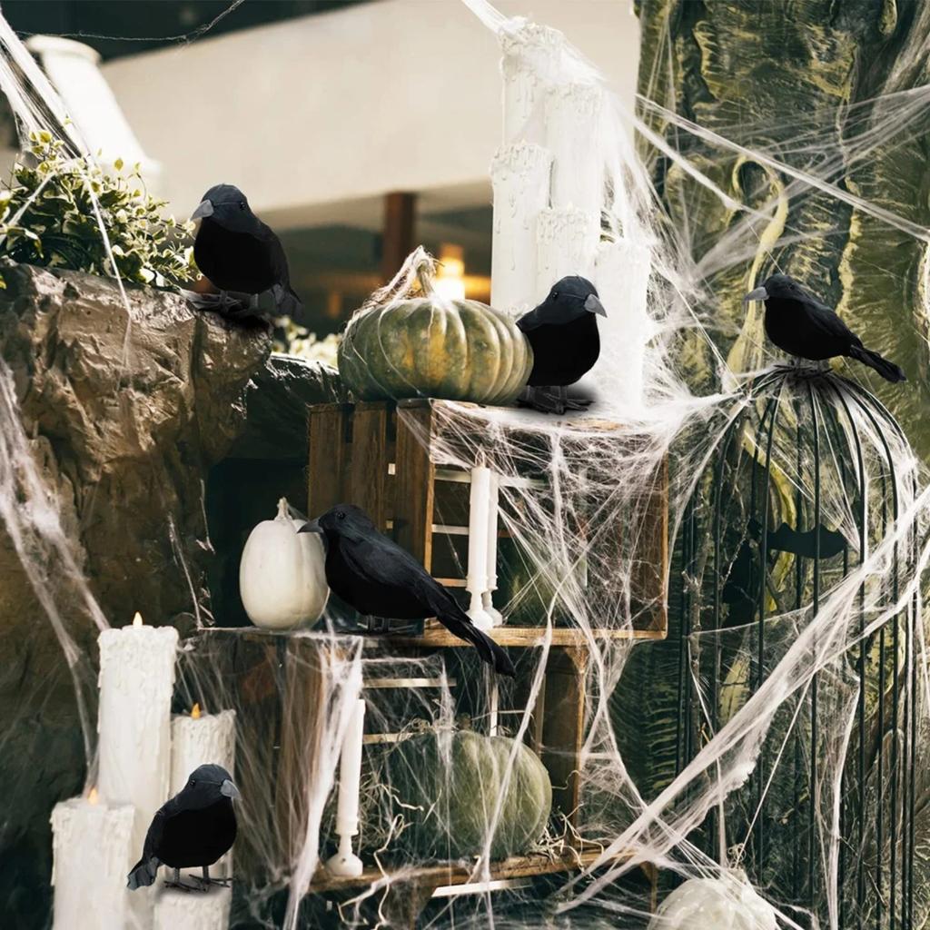 12pc Small Crow Figurines Set Artificial Ravens Tabletop Decorations Halloween Props Indoor Outdoor Display Accessories for Seasonal Ambiance