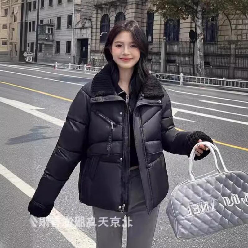 Fashion Short Down Cotton Clothes, Winter Women's Clothing Splicing Warm Casual Top, New Loose Lapel Cotton-padded Clothes.