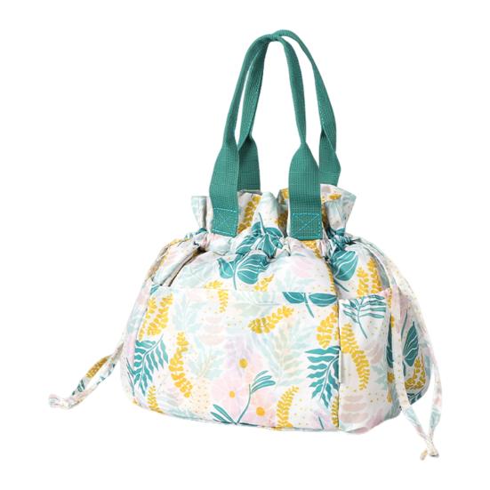 Insulated Lunch Bag Large Capacity Portable Office Beach Picnic Storage Bag Leak-proof Leaf Print Thermal Cooler Pouch Drawstring Handbag