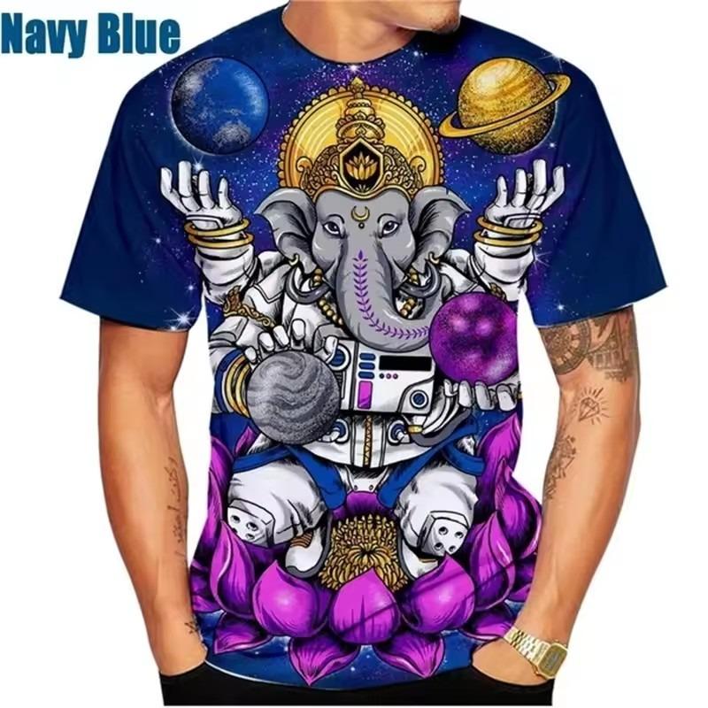 God Wisdom Ganesha T Shirts 3D Printing Hindu Ganesha Tshirt Men Apparel Short Sleeve Breathable Streetwear Tops