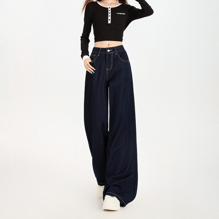 

Женские джинсы широкого кроя из эластичного денима, устойчивого к сминанию, Осень 2025 - Оригинальный цвет, Длина в пол, Не требующие глажки, Дизайн YKK Small