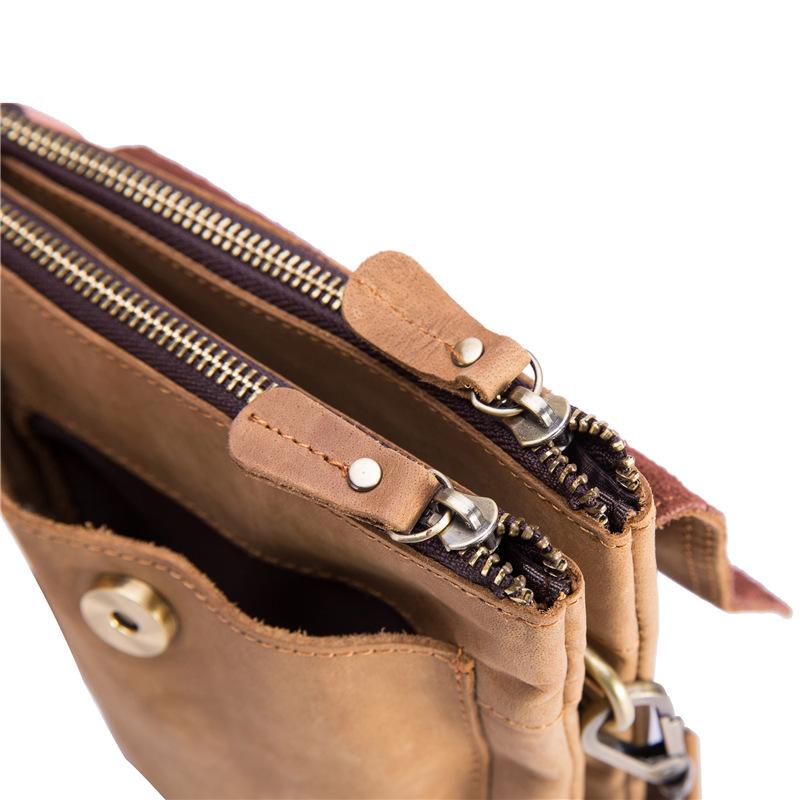 New Men's Retro Crazy Horse Genuine Leather Waist Bag Belt Hanging Phone Pouch Multi Purpose Shoulder Crossbody Belt Bag for Daily Travel Outdoor Use