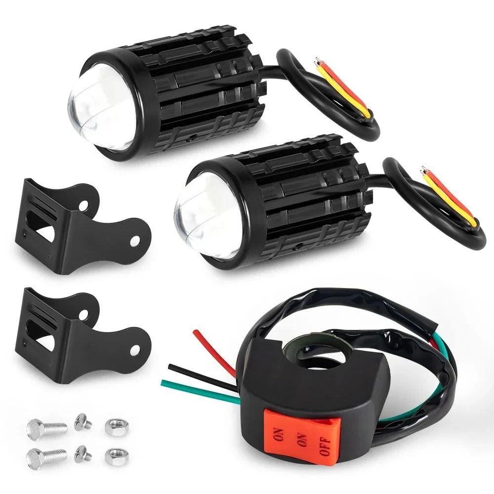 2Pcs Dual Color Light Auxiliary Spotlight Lamp LED Headlight Projector  Motorcycle Lighting